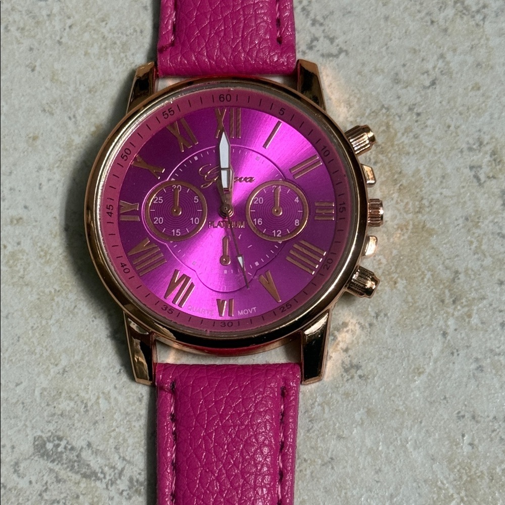 Brand New PINK watch with Pink Leather Straps Elegant & Fabulous - Picture 2 of 8